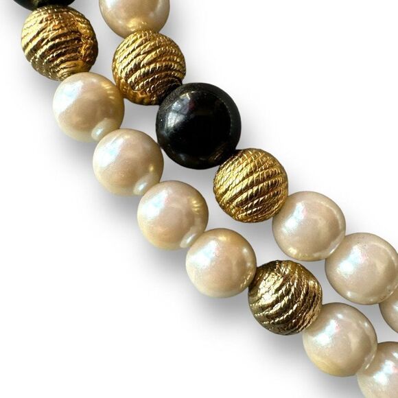 Imitation Pearls with Resin and Metal Beaded Womens Necklace 35" - Picture 7 of 7